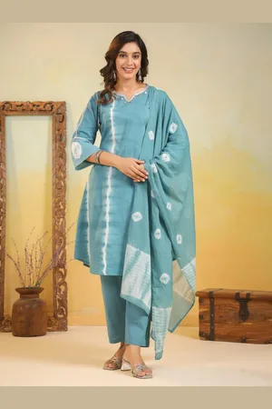 AUTUMN LANE Women Ethnic Motifs Printed Regular Pure Cotton Kurta with Trousers & With Dupatta