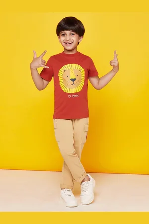 SPUNKIES Boys Brown & Red Printed T-shirt with Trousers