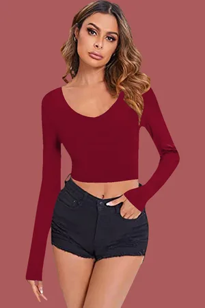 Dream Beauty Fashion Women V-Neck Fitted Crop Top