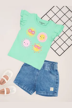 Pantaloons Girls Printed Pure Cotton Top With Shorts