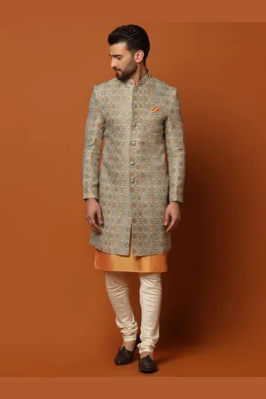 KISAH Men Self-Design Cotton Indowestern Sherwani Set