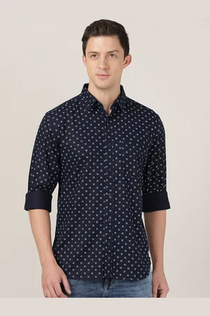 MERCHANT MARINE Men Navy Blue Classic Slim Fit Printed Cotton Casual Shirt