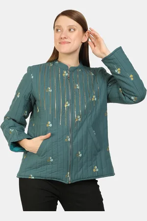 Kalini Floral Self Design Mandarin Collar Sequinned Quilted Jacket