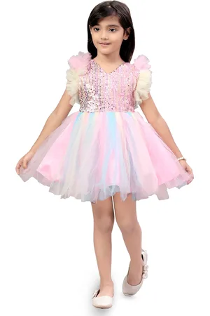 BAESD Girls Flutter Sleeve Net Fit & Flare Dress