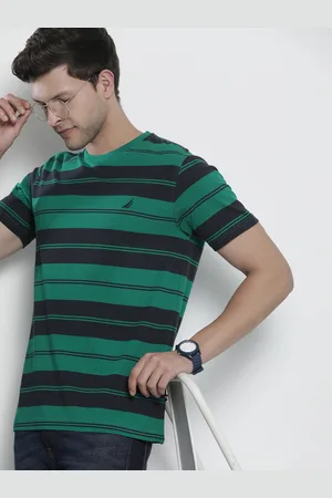 Nautica Men Pure Cotton Striped Round Neck T-shirt