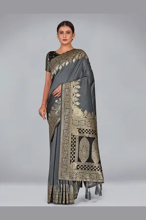 MONJOLIKA FASHION Ethnic Motifs Zari Silk Blend Banarasi Saree With Blouse Piece