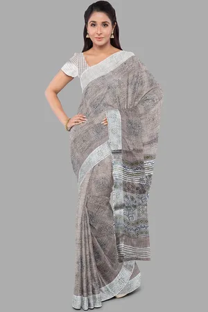 The Chennai Silks Floral Zari Linen Blend Bhagalpuri Saree