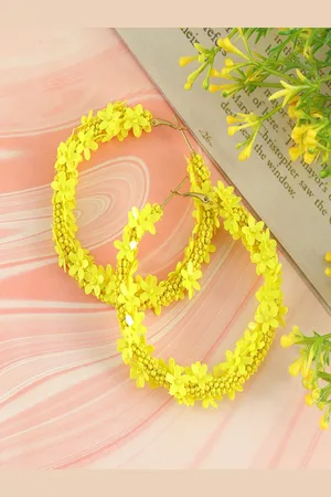 Sangria Gold-Plated Artificial Beaded Floral Circular Shaped Hoop Earrings