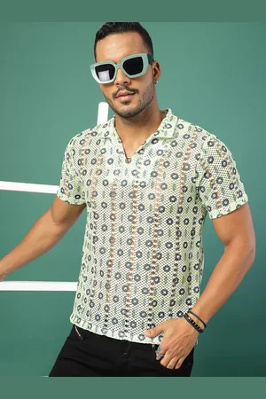 Rigo Men Floral Printed Polo Collar Cotton Slim Fit T-shirt