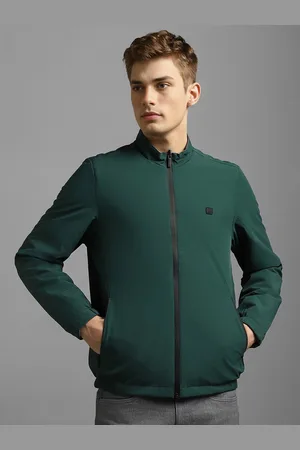 Louis Philippe Men Mock Collar Solid Cotton Casual Bomber Jacket
