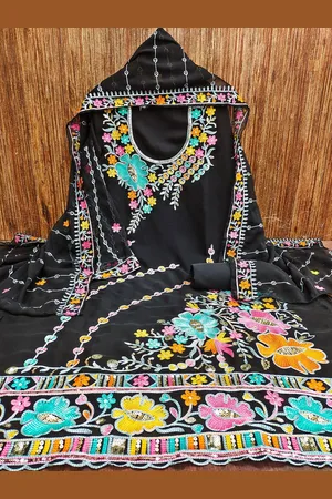Lilots Floral Embroidered Thread Work Unstitched Dress Material