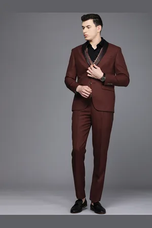 Louis Philippe Men Maroon Formal 3 Piece Suit