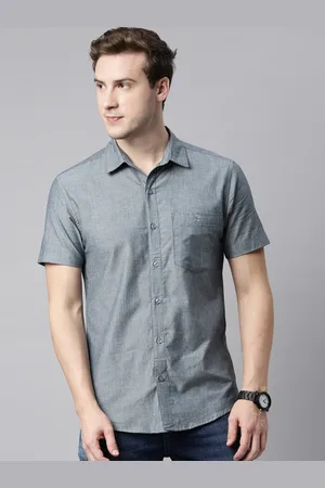 Joven Men Grey Melange Slim Fit Opaque Casual Shirt