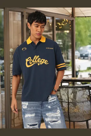 Kook N Keech Sporty Style Typography Printed Polo Collar Relaxed Fit T-shirt