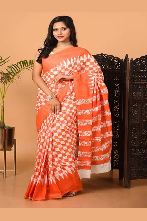 Laa Calcutta Geometric Printed Pure Cotton Saree
