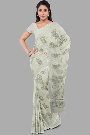 The Chennai Silks Floral Linen Blend Fusion Bhagalpuri Saree