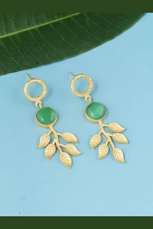 Celebravo Brass-Plated Leaf Shaped Drop Earrings