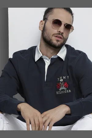 Tommy Hilfiger Men Navy Blue & Yellow Printed Sweatshirt