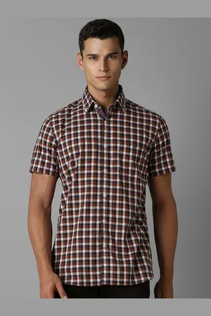 Louis Philippe Men Spread Collar Micro Checked Cotton Slim Fit Casual Shirt