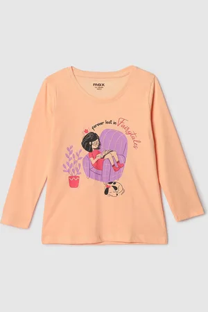 Max Collection Girls Typography Printed Long Sleeves Casual Pure Cotton T-shirt