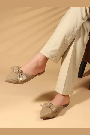 Carlton London Women Textured Slip-On Mules with Bows Flats