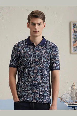 Louis Philippe Men Floral Printed Polo Collar Slim Fit Tshirt