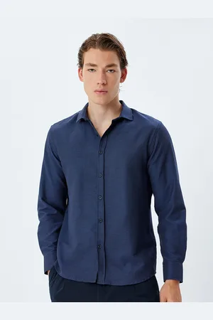 Koton Men Spread Collar Solid Slim Fit Casual Shirt