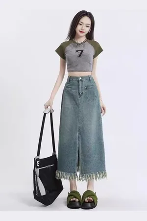 DressBerry Denim A-Line Midi Skirt