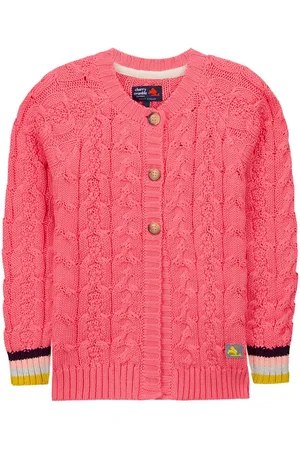 Cherry Crumble Girls Coral Pink & Yellow Knitted Cardigan