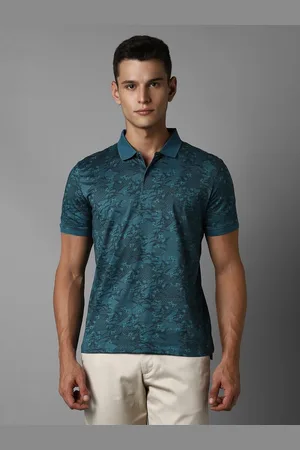 Louis Philippe Men Floral Printed Polo Collar Cotton T-Shirt
