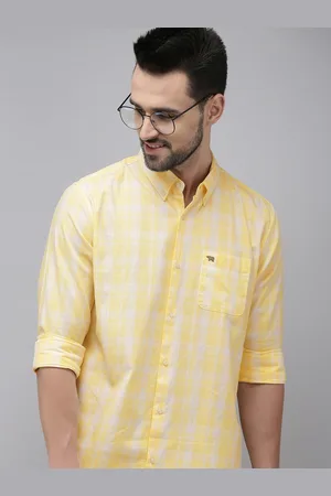 The Bear House Men Yellow Slim Fit Tartan Checks Checked Casual Shirt