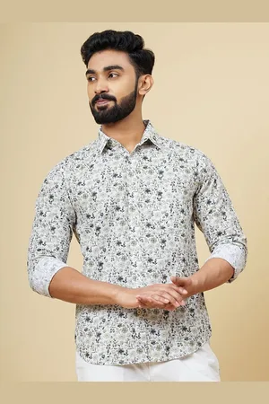 Greenfibre Men Cutaway Collar Floral Printed Cotton Slim Fit Casual Shirt