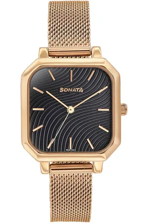 Sonata Women Brass Dial & Stainless Steel Bracelet Style Straps Analogue Watch 87072WM03