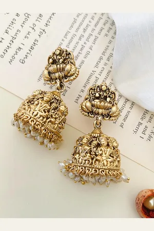 ABDESIGNS Gold-Plated Stone Studded Dome Shaped Temple Jhumkas