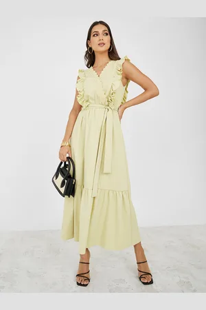 Styli V-Neck Ruffled A-Line Maxi Dress