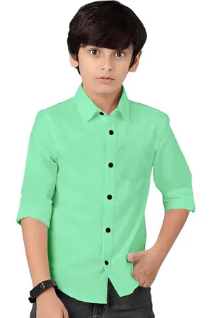 BAESD Boys Cotton Spread Collar Curved Regular Fit Casual Shirt