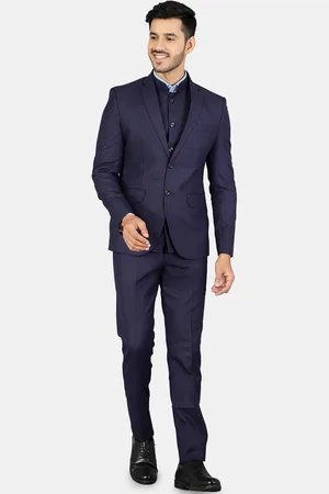 Wintage Men Blue Solid Single-Breasted 3-Piece Suit
