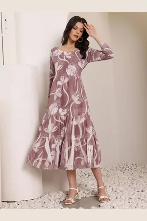 DressBerry Women Floral Printed Cotton A-Line Midi Dress