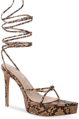 London Rag Tan Printed PU Party High-Top Stiletto Gladiators Heels