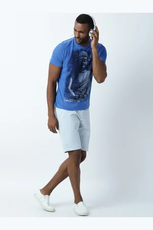 Huetrap Men Blue Printed Round Neck T-shirt