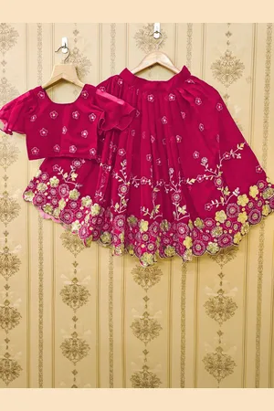 BAESD Girls Embroidered Sequinned Silk Georgette Ready To Wear Lehenga & Blouse