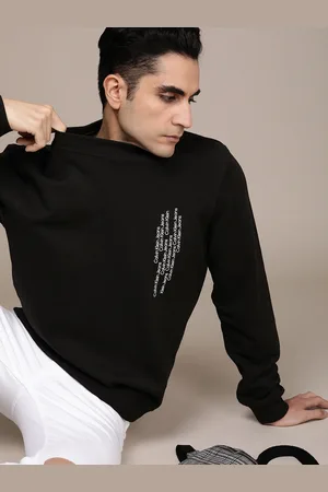 Calvin Klein Men Black Brand Logo Printed Pure Cotton Pullover Sweatshirt