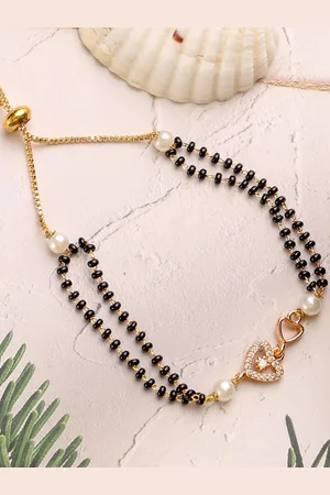 Mali Fionna Gold-Plated Stones Studded and Beaded Heart Shaped Mangalsutra Bracelet