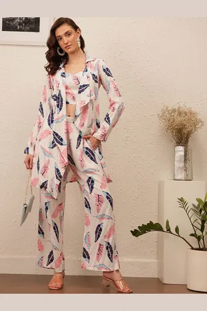 Corsica Floral Printed Shoulder Straps Top With Trousers And Shrug