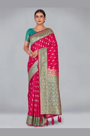 MONJOLIKA FASHION Zari Silk Blend Heavy Work Banarasi Saree With Blouse Piece