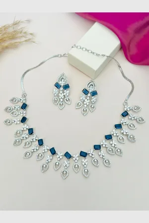 ABDESIGNS Sliver Plated American Diamond Studded Jewellery Set