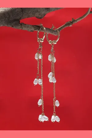 Elle Gold-Plated Pearl Beaded Contemporary Drop Earrings