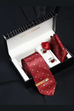 MUTAQINOTI Men Silk Blend Necktie Accessory Gift Set
