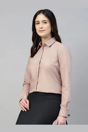 English Navy Women Smart Fit Spread Collar Solid Cotton Formal Shirt