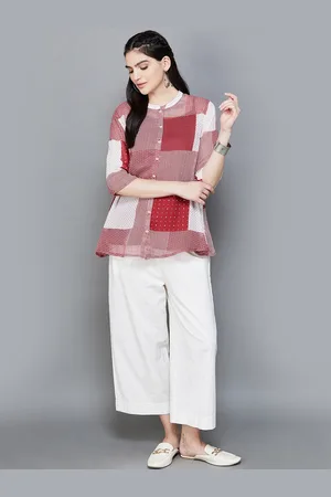 Lifestyle Checked Mandarin Collar Cotton Tunic